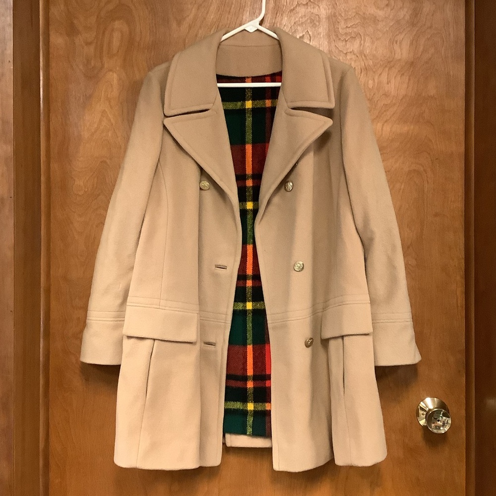 Vintage 80’s 100% Wool Blanket-Lined Double Breasted Overcoat Beige Size Large